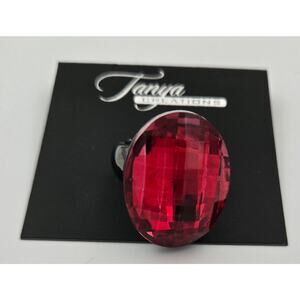 Tanya's Creations Large Red Rhinestone Cocktail Ring with Stretchy Band